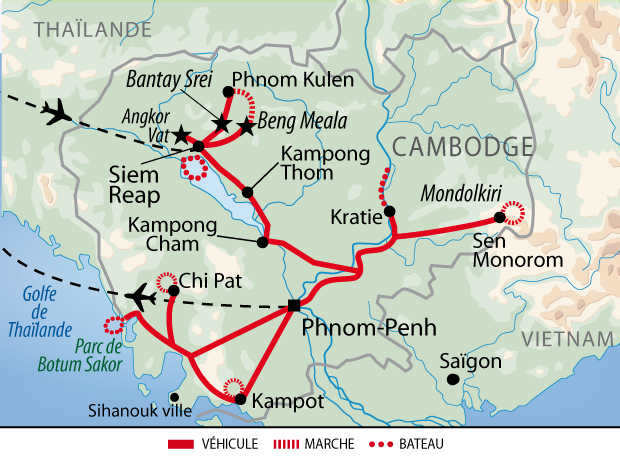 Itinéraire Les temples Khmers et les Parcs Nationaux du Cambodge