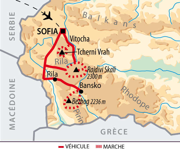 carte Bulgarie - Trek sur les hauteurs de Sofia et massif du Rila EBURAQ