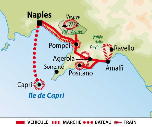 Carte circuit de la côte amalfitaine