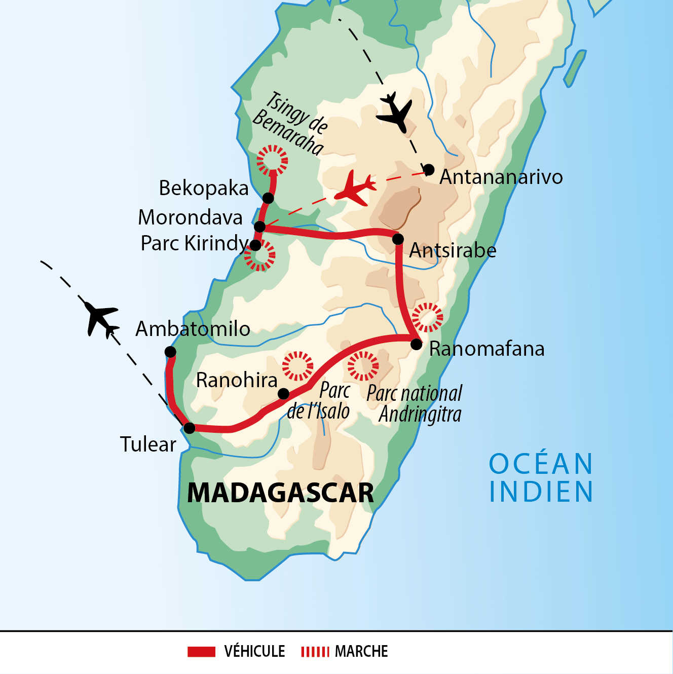 Carte circuit Madagascar ouest et sud