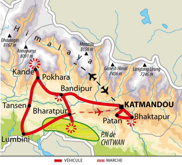Itinéraire Katmandou, Annapurnas et Téraï