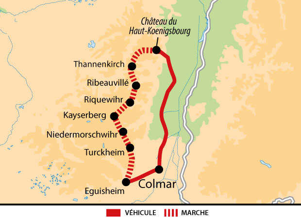carte circuit traversée de l'Alsace médiévale FALSACE