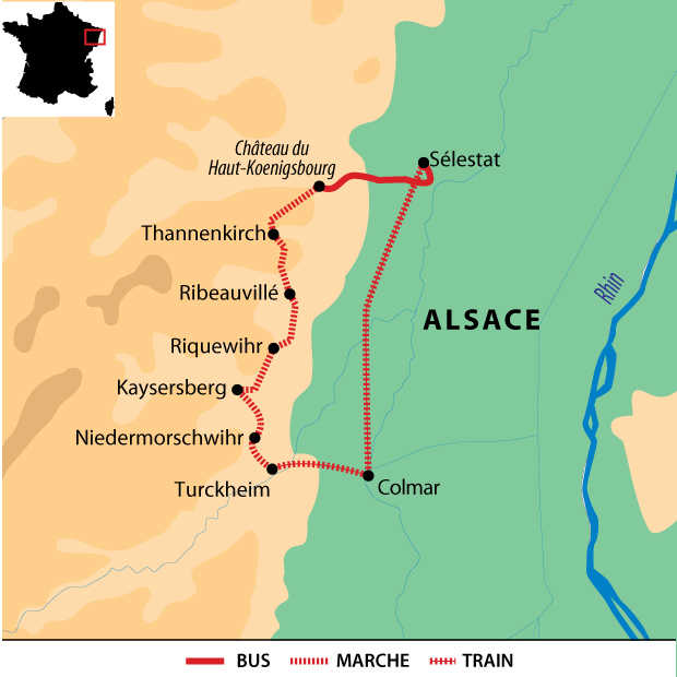 Carte de balades itinérantes en Alsace