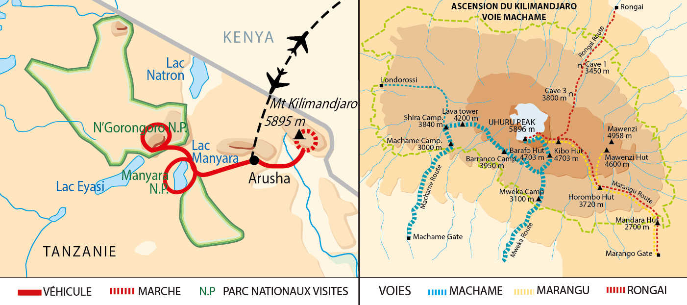 Carte de  circuit Kili et safaris