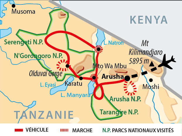 Itinéraire Intégrale des safaris et rando en pays Masaï