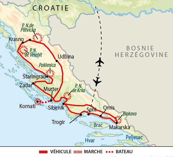 Carte de randonnées dans les parcs nationaux croates