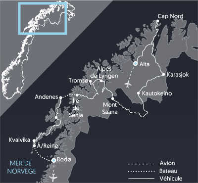Carte de voyage de Norvège Lofoten et Cap Nord