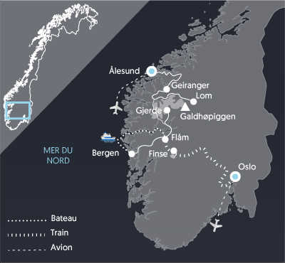 Carte de voyage en Norvège du Sud