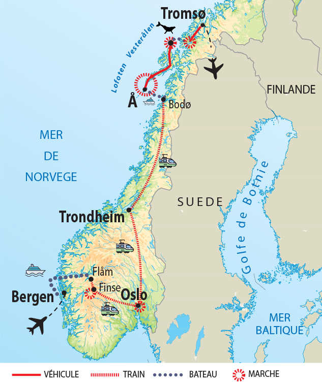 Itinéraire La Norvège du Nord au Sud