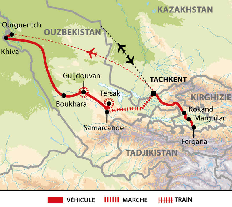 Carte Découverte du pays de Tamerlan : Khiva, Samarcande, Boukhara et la vallée de Fergana 2024 AOUZFER