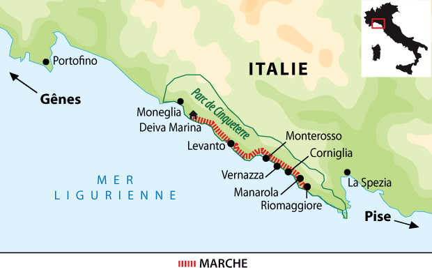 Carte des Cinque Terre en Italie