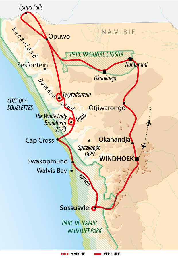 Carte Des dunes du Namib aux montagnes du Kaokoland, Namibie, QNAB