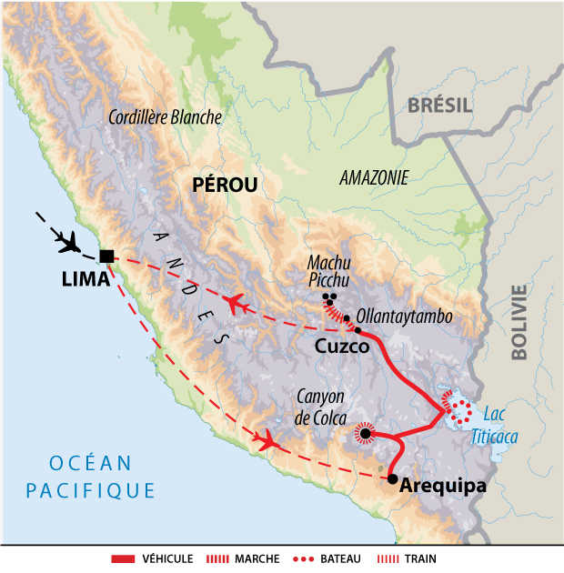 Carte du circuit sur les traces des vestiges incas