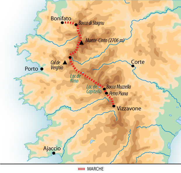 Carte du nord du GR20 en Corse