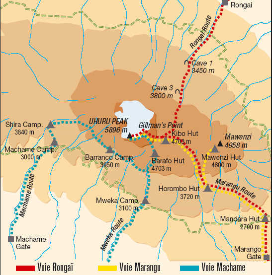 Carte du trek Kilimandjaro par la voie Machame