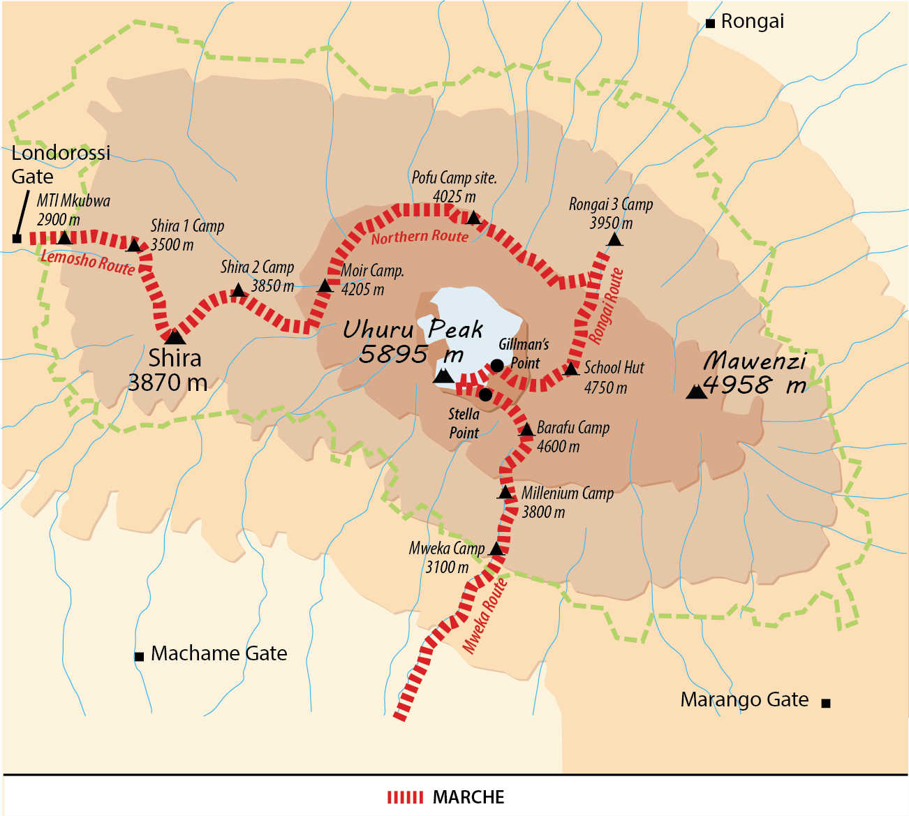 Carte du voyage au kilimandjaro