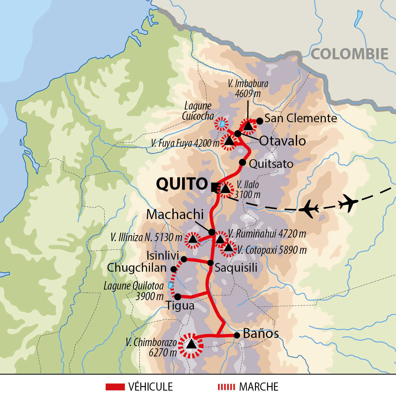 Carte du voyage en Equateur