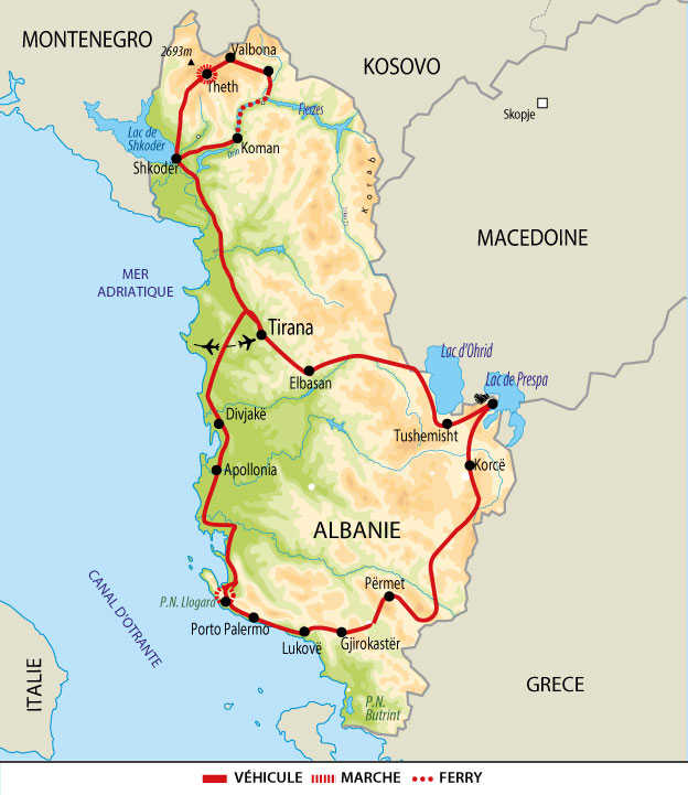 Carte du voyage SOLI en Albanie