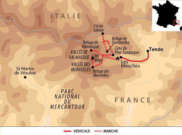 carte France - Mercantour, la vallée des Merveilles en étoile FMERV