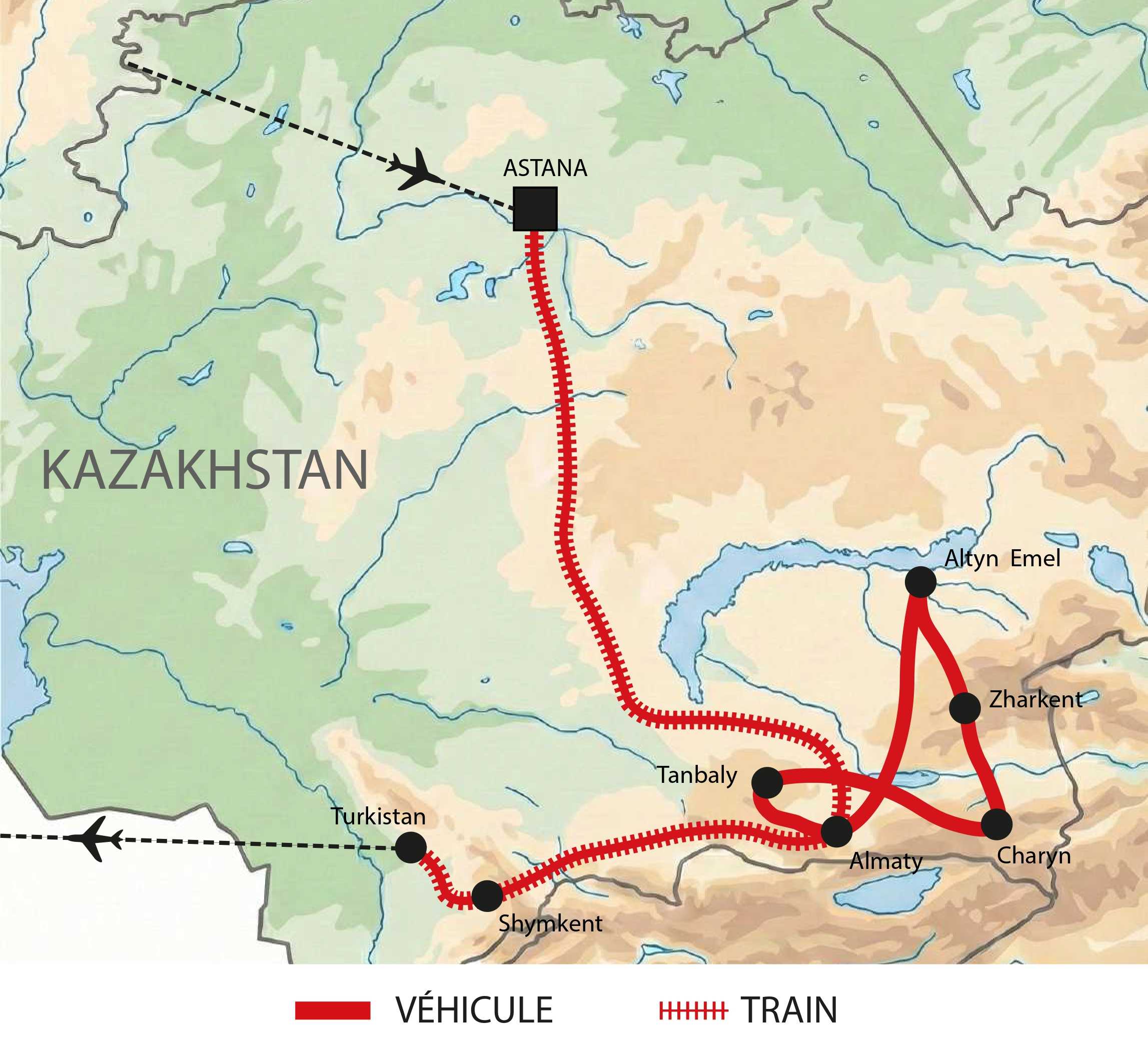 Carte itinéraire circuit AKAZ14 Kazakhstan © ATALANTE