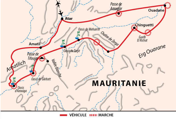 Carte itinéraire désert, Mauritanie