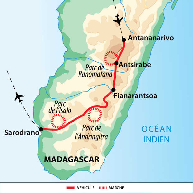 Carte Madagascar Circuit Hautes-Terres Lagons Sud