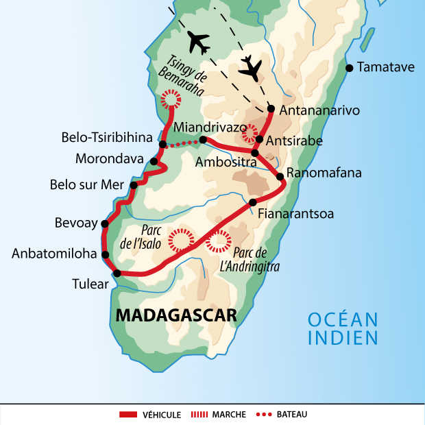 Carte Madagascar Circuit Ouest Hautes Terres Océan indien