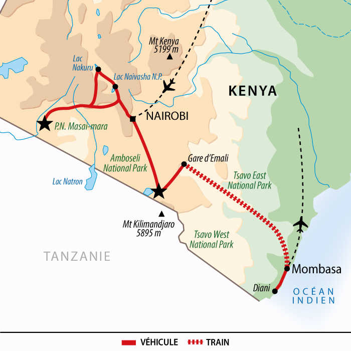 Carte Safari mythique et plages de rêve au  Kenya KKSUD