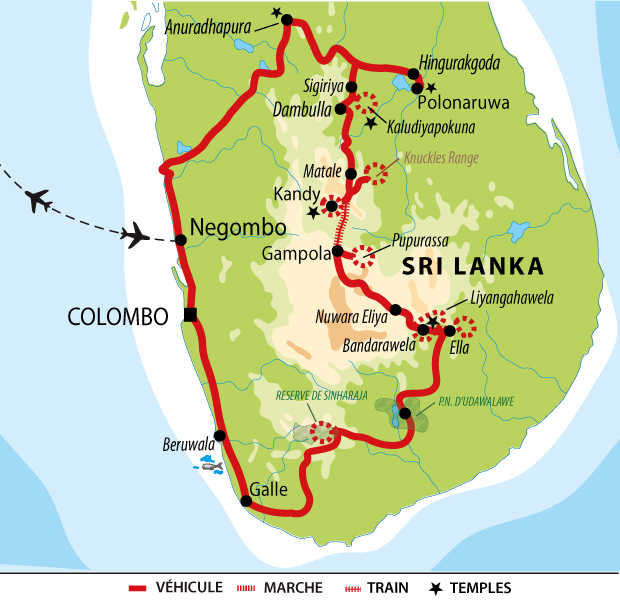 Carte Sri Lanka - Culture, randonnées et rencontres à Ceylan ASRIRE