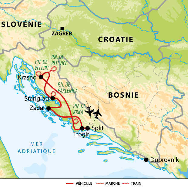 Carte voyage Croatie Parcs Naturels