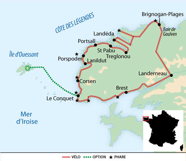 Carte voyage France Bretagne Finistère Brest Phares Vélo Liberté