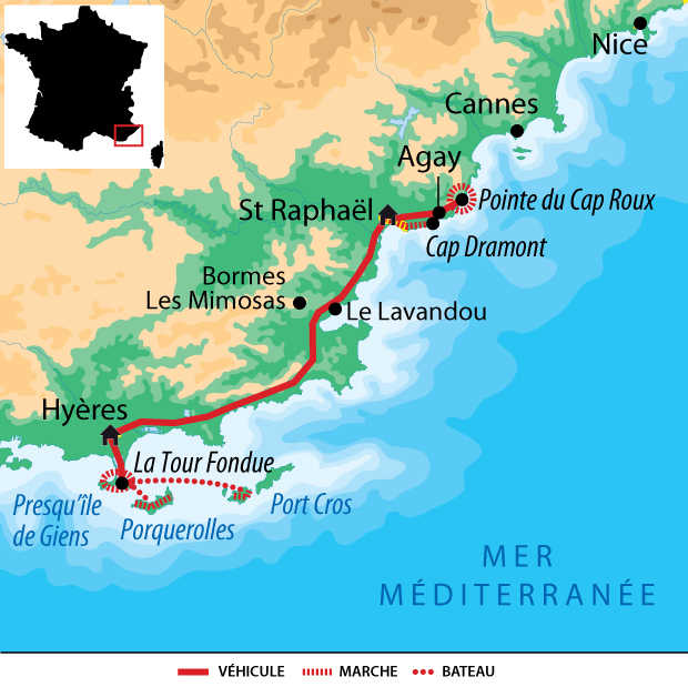 Carte voyage France Provence Hyeres Iles d Or Massif Esterel