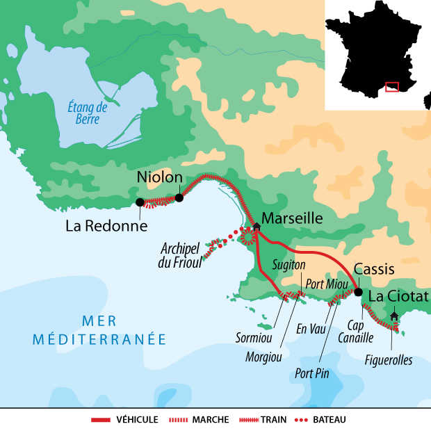 Itinéraire Des calanques de Cassis à la baie de Marseille
