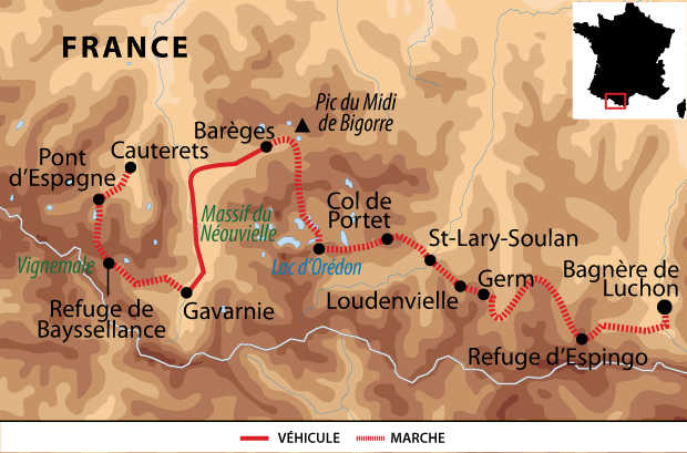 Carte voyage France Pyrenees Liberte GR10 Cauterets Luchon