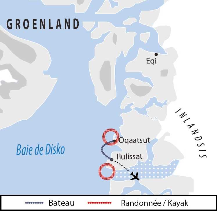 Itinéraire Rando et kayak dans l'ouest groenlandais
