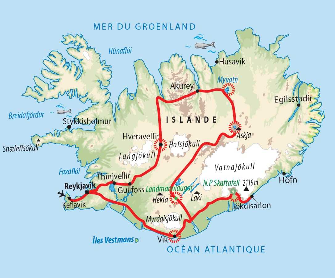Itinéraire Traversée Islandaise du Nord au Sud  entre volcans, déserts et glaciers