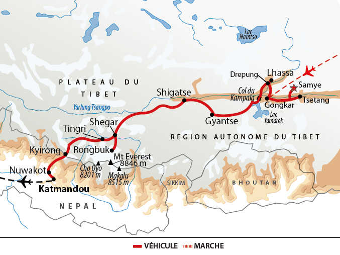 Itinéraire De Lhassa à Katmandou
