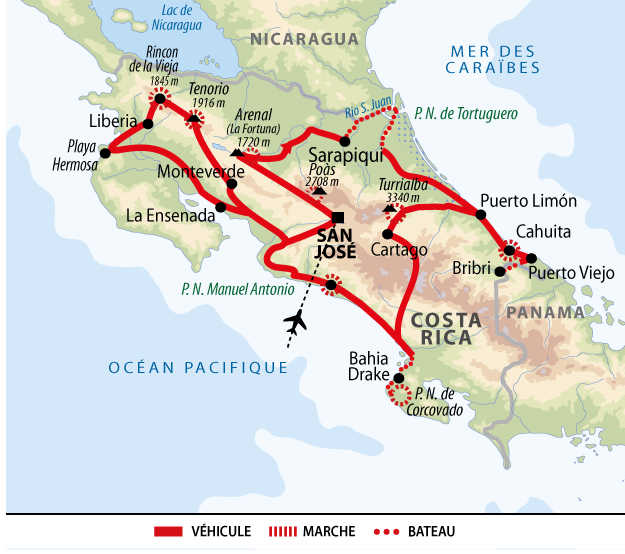 itinéraire d'un voyage au Costa Rica