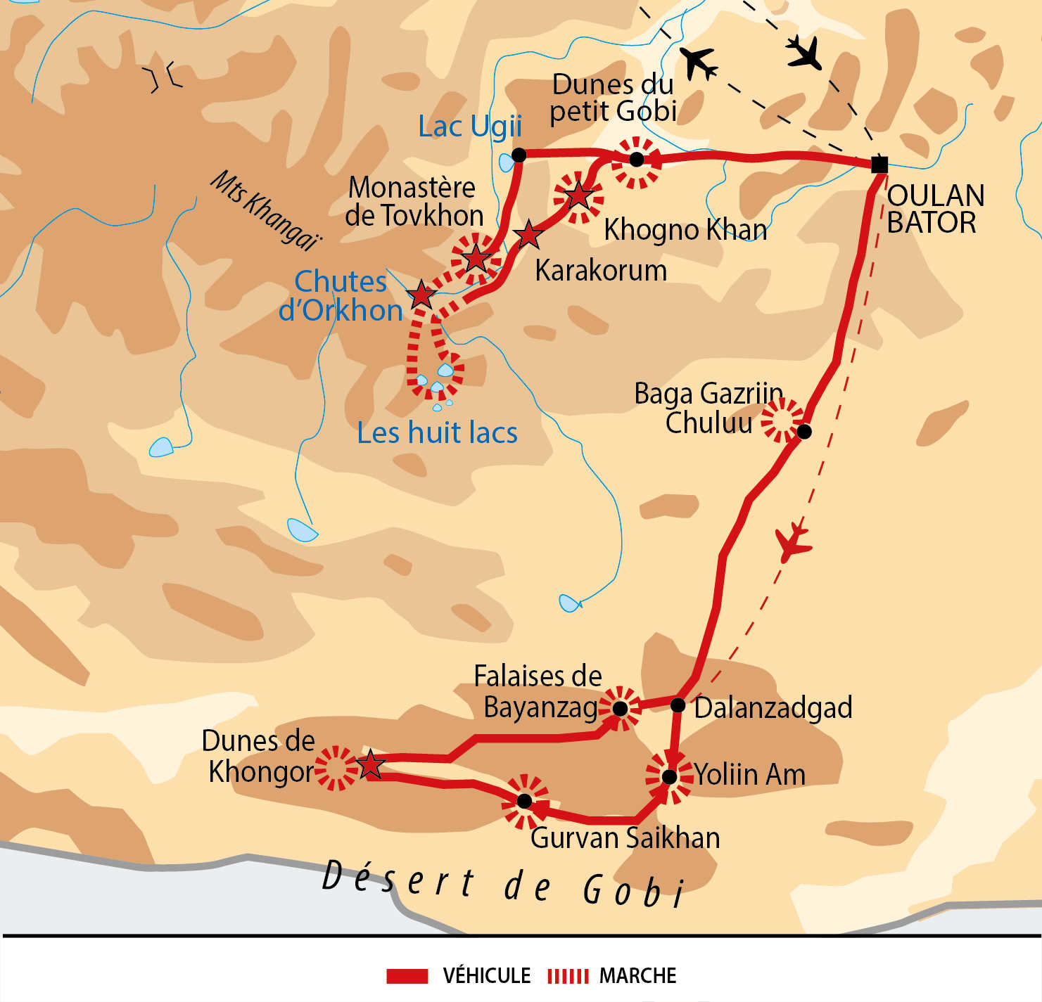 Itinéraire de l'Arkhangai au Gobi