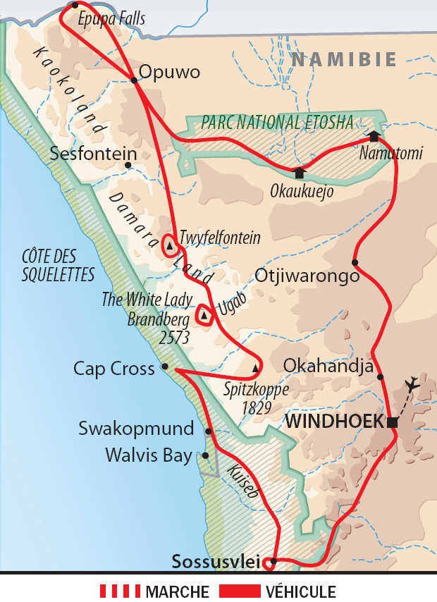 Itinéraire Des dunes du Namib aux montagnes du Kaokoland
