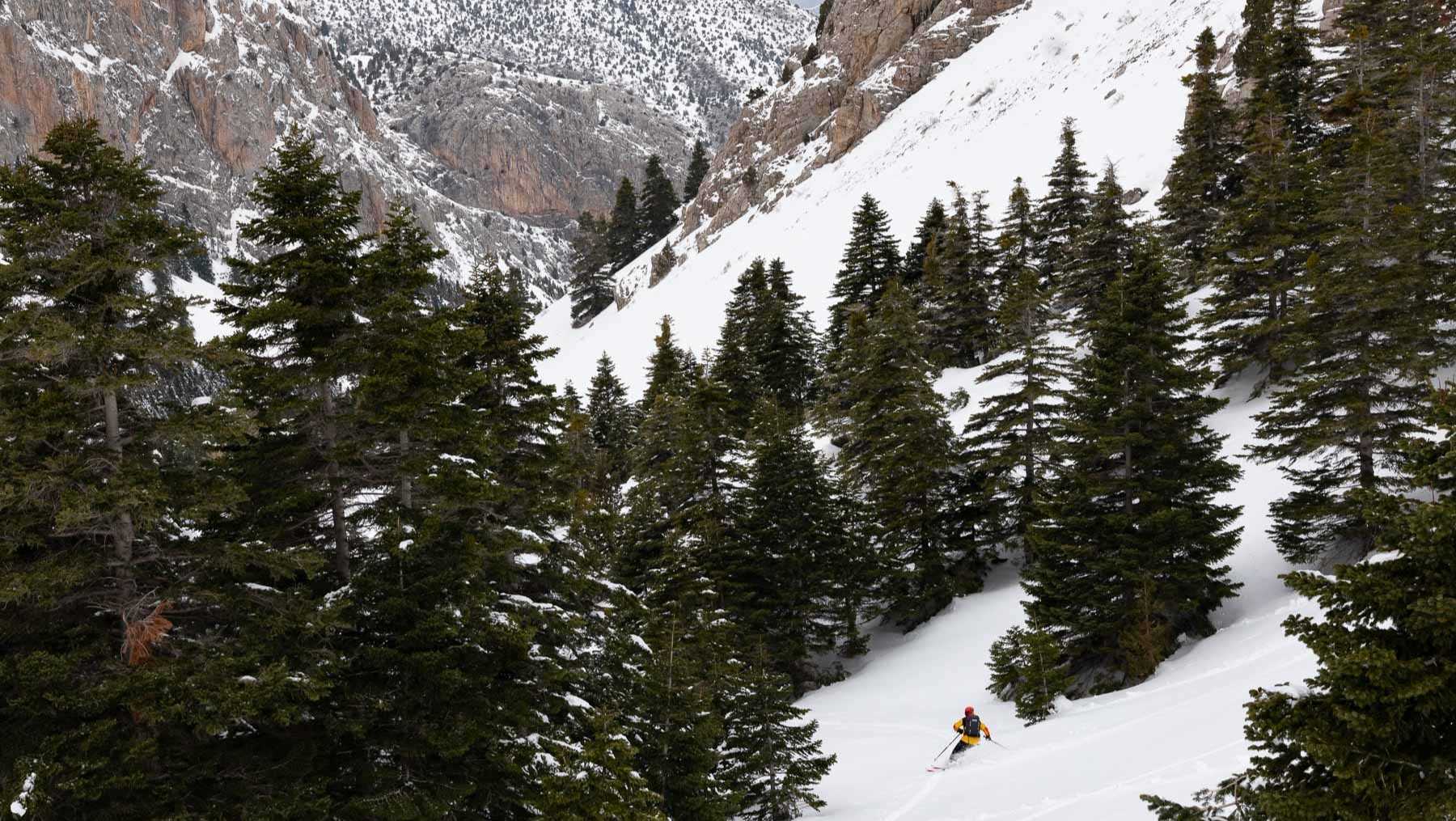 Skieur de randonnée à la descente