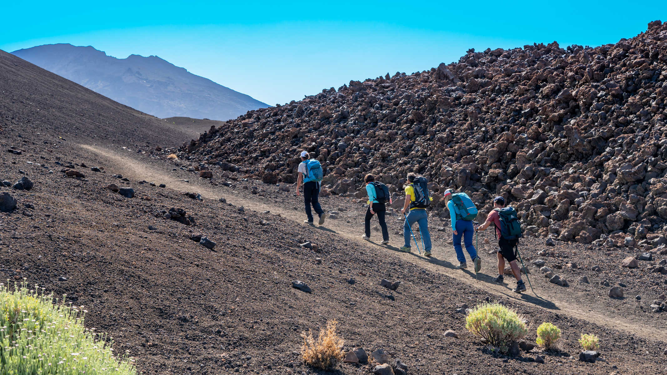 groupe de randonneurs qui marche dans le parc du Teide à Ténérife