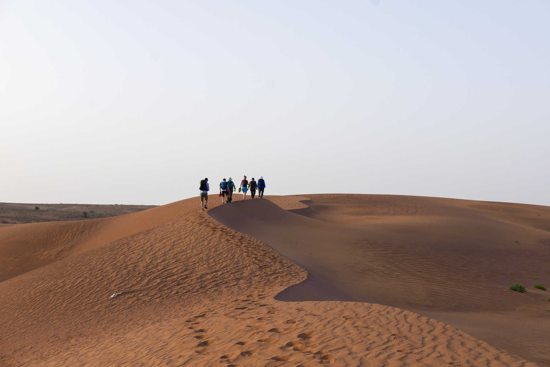 groupe sur une dune de sable dans le désert au maroc