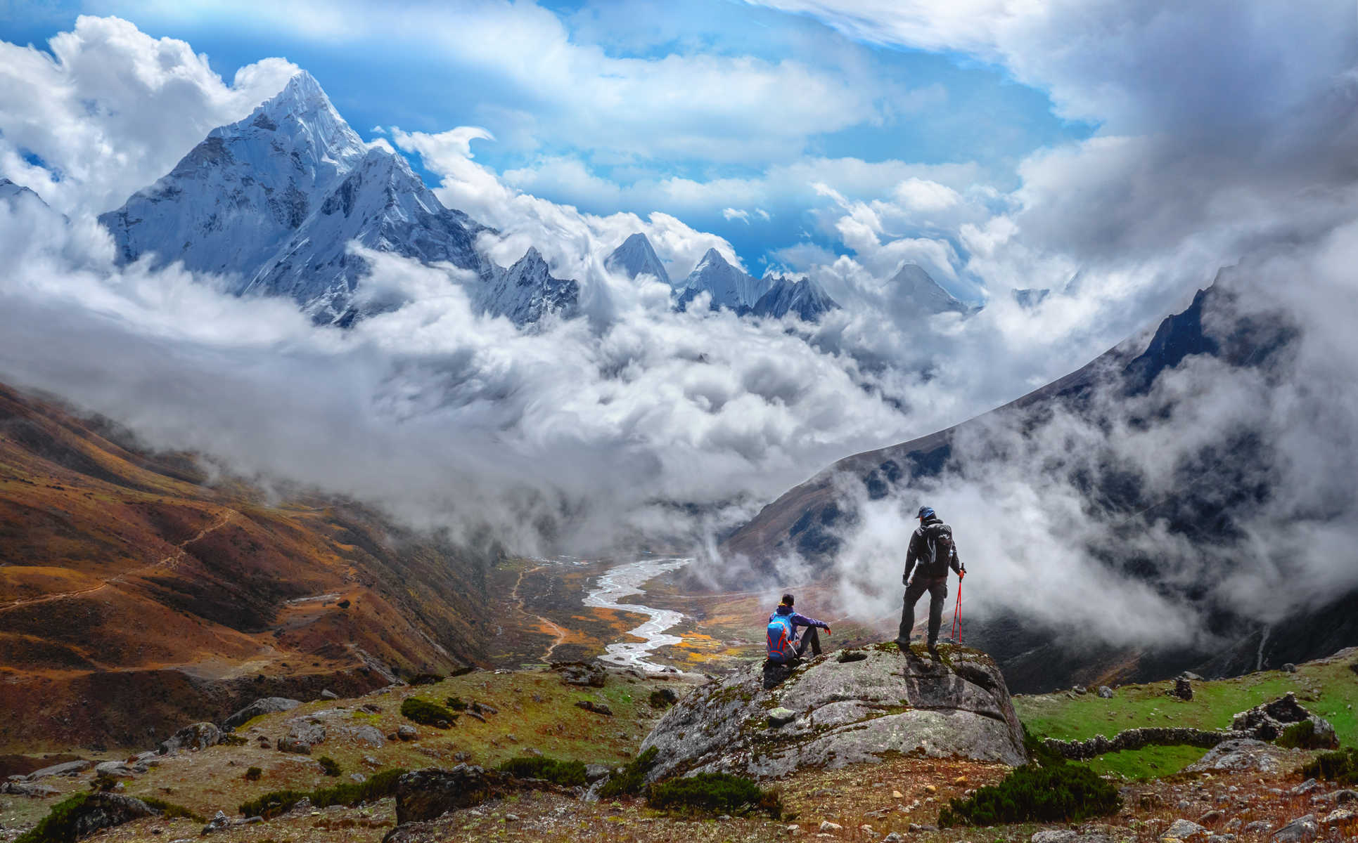 Pause face à l'Ama Dablam, région de l'Everest, Népal