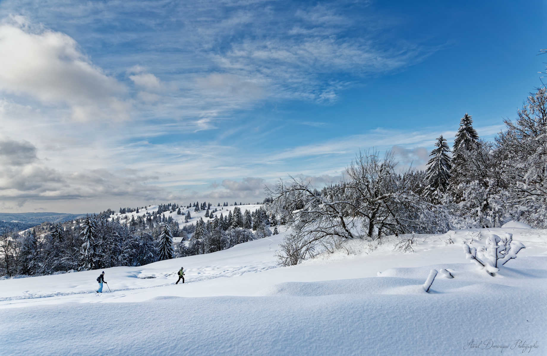 Randonneurs en raquettes dans les Vosges