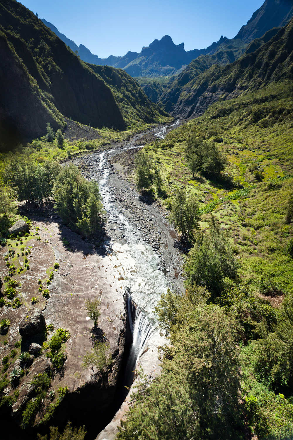 Chutes Trois Roches et la rivière des Galets, île de la Réunion
