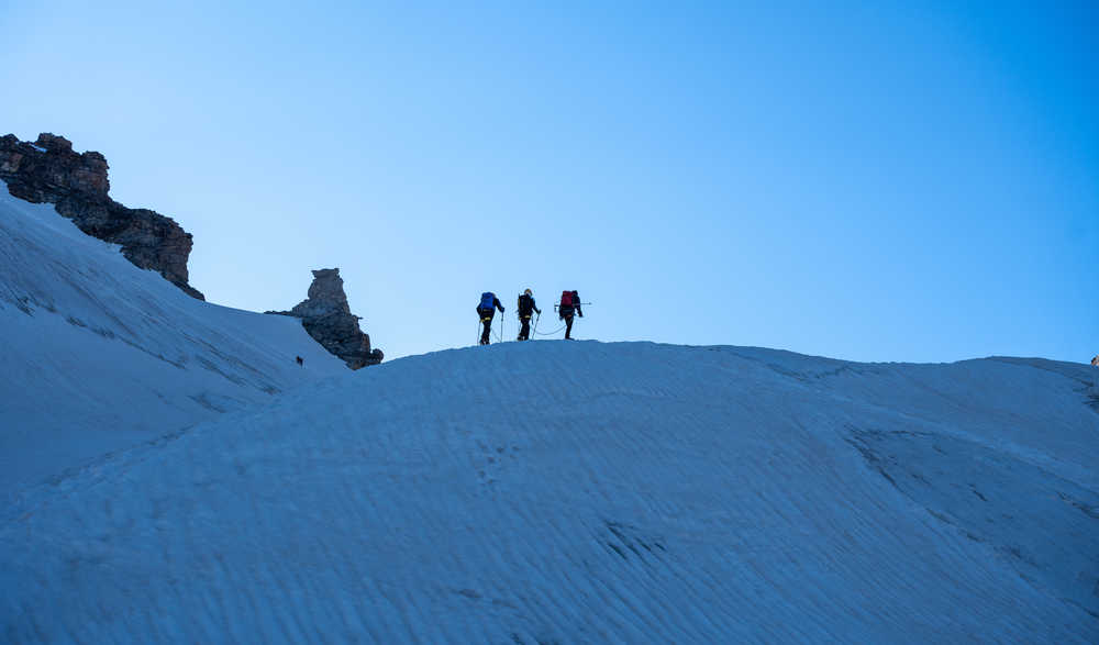 Cordée d'alpinistes au grand paradis