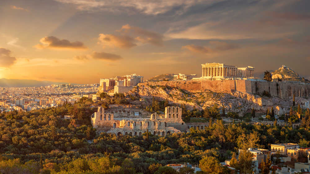 Coucher de soleil sur Athènes Grèce