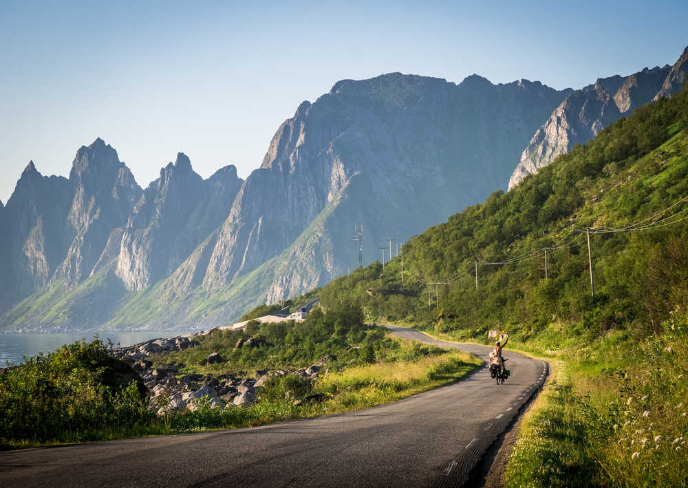 Cycliste à Lofoten, Norvège