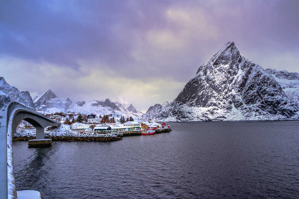 Lofoten en hiver au pont à Hamnoy